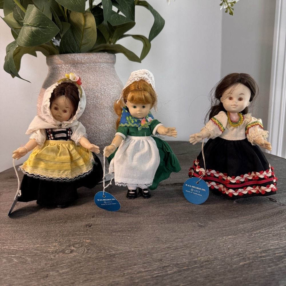 Vintage 1973 Shillman Dolls of Many Lands Lot 3 Greek Irish Mexican 8" W/ Tags